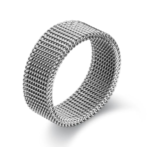 FLYYQMIAO Herren-Ehering aus Edelstahl, bequeme Passform, 8 mm, modisch, minimalistisch, breit, gewebt, Ehering, schlicht, Verlobungsring für Damen und Herren, 10#, Silber, XG-22131-10 von FLYYQMIAO