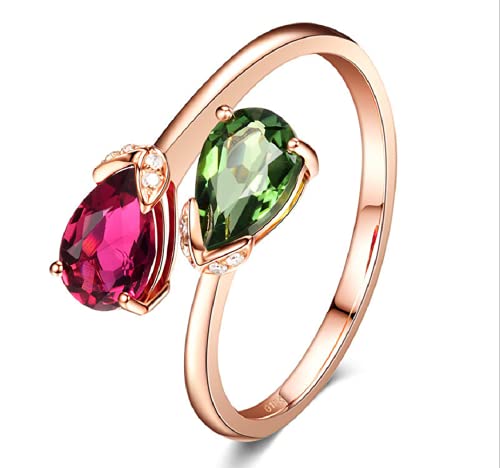 FLYYQMIAO Personalisierter simulierter Geburtsstein-Versprechenring, Roségold, verstellbarer Öffnungsring, tropfenförmiger Rubin-Smaragd, Verlobungsringe, Brautjungfergeschenke, Gold, Roségold, Gold von FLYYQMIAO