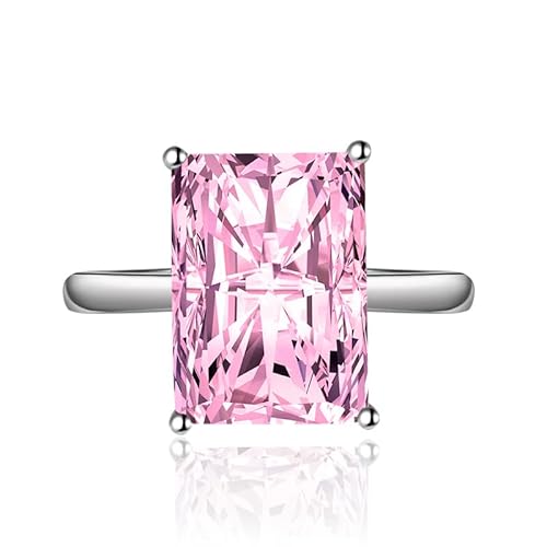 FLYYQMIAO Verlobungsringe im Vintage-Stil, strahlender Schliff, künstlicher Diamant, Sterlingsilber, quadratisches Design, Zirkonia, für Hochzeit, Geburtsstein, offener Ring (Rosa) von FLYYQMIAO