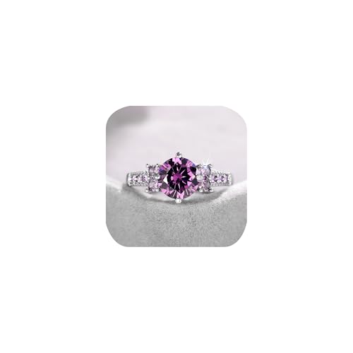 Klassischer Verlobungsring aus 925er Sterlingsilber für Damen, violett, runder Diamantschliff, Halo-Versprechenring, Zirkonia, künstlicher Edelstein, Zirkonia, Jahrestag, Hochzeit, Cocktail von FLYYQMIAO