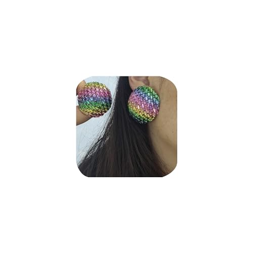 Luxuriöse Disco-Halbkugel-Ohrringe, Abendmode, Kristalle, Kugel-Ohrringe für Damen, bunt, goldfarben, Silber, große Musik, Festival, Tanz, Party, Zubehör, leichte Zirkonia-Ohrstecker (Regenbogen) von FLYYQMIAO
