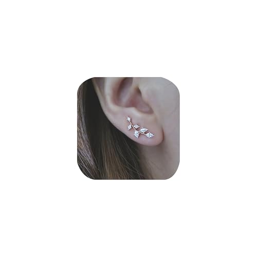 Ohrringe für Damen, 14 Karat vergoldet, 925er-Sterlingsilber, Marquiseschliff, Moissanit, zierlicher Zirkonia, künstlicher Diamant, Zweige, Blatt, kleine Manschettenstecker, Kletterer Ohrring (Gold) Ohrringe für Damen, 14 Karat vergoldet, 925er-Sterlingsilber, Marquiseschliff, Moissanit, zierlicher Zirkonia, künstlicher Diamant, Zweige, Blatt, kleine Manschettenstecker, Kletterer Ohrring (Gold) von FLYYQMIAO