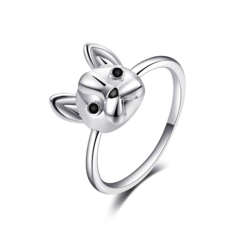 Ring mit süßem Hund, Pitbull, Bulldogge, mit 925er Sterlingsilber beschichtet, für Herren und Damen, Gothic-Stil, Statement, Hip-Hop, Biker, Herrenmode, kleiner Daumen, Punk, Tierring, Schmuck von FLYYQMIAO