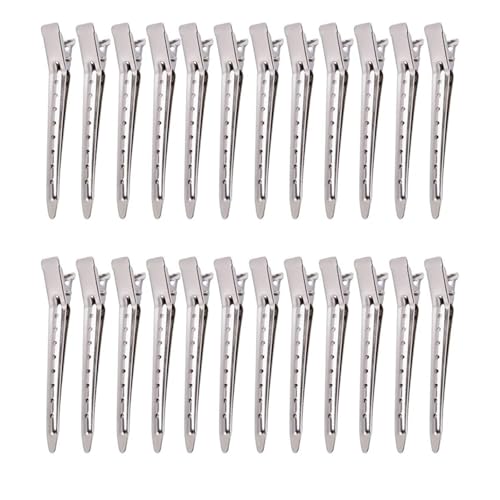 24 Stück Haarklammer Silber,Entebill Haarspangen,Alligator Curl Hair Clips mit Löchern Silber EnteBill Friseur Haarspangen für DIY Haarklammern Damen und Mädchen Basteln (24PCS) von FLZONHUT