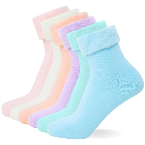 FM London 6er-Pack Sehr Warm Flauschige Socken für Damen, Superweiche Thermo-Bettsocken in Pastellfarben (Größe: 37-41) von FM London