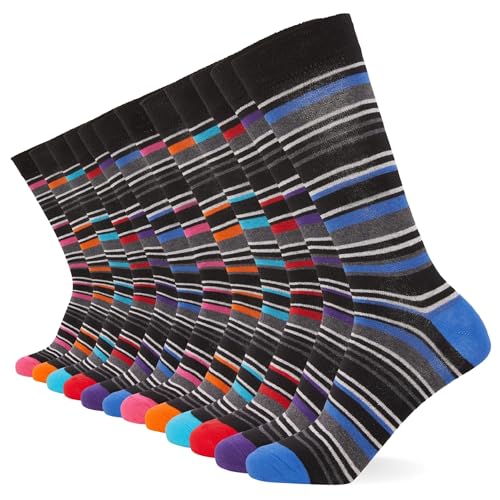 FM London 12er-Pack Smart Mens Socken - Atmungsaktive einfarbige, gemusterte und schwarze Socken Herren von FM London