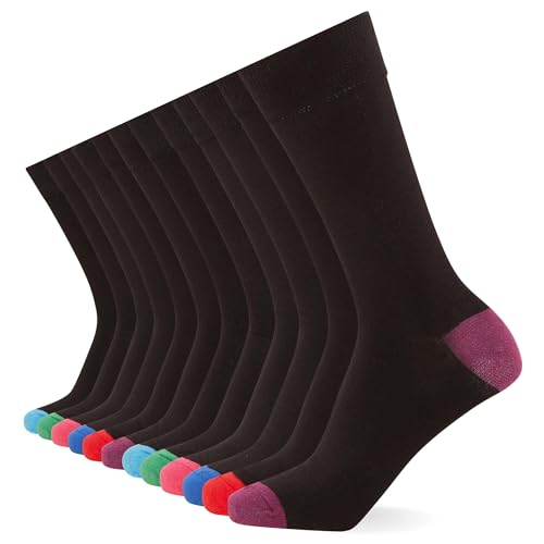 FM London Herren (12er-pack) Smart Mens Socken, Schwarz/Farbe Ferse & Spitze, 39-46 EU von FM London