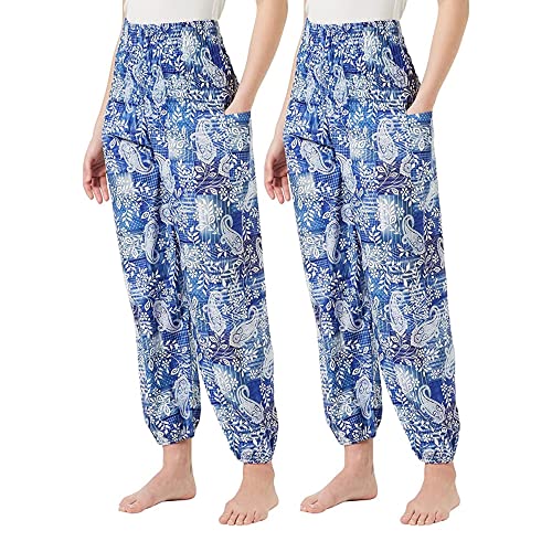 FM London (2er-Pack) Yogahosen für Damen | Vielseitige Hippie-Kleidung für Damen, geeignet für Aktiv- und Freizeitkleidung | Haremshose für Damen UK mit attraktiven Designs von FM London