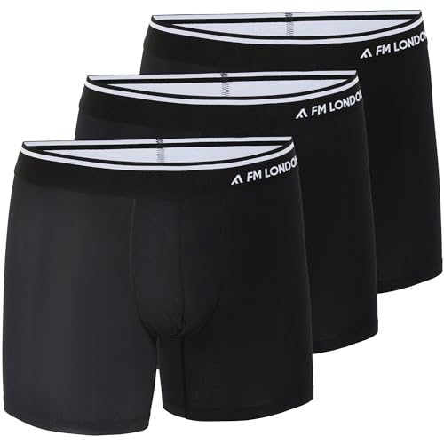 FM London (3er-Pack) Micromodal Herren-Boxershorts – weiche Anti-Scheuer-Boxershorts mit Beutel – für Sport und Alltag geeignet – feuchtigkeitsabweisende, etikettenfreie, atmungsaktive Unterwäsche von FM London