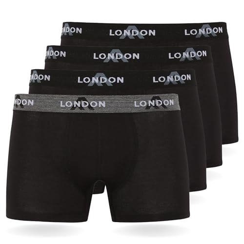 FM London (4/8er-Pack) Herren-Boxershorts mit elastischem Bund Herrenunterwäsche für den Alltag, Schwarz (4er Pack), L von FM London