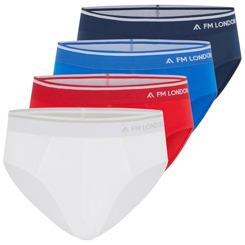 FM London Herren (4er-pack) Herren-bambus-slips Briefs, Blau, Rot, Weiß, 5XL EU von FM London
