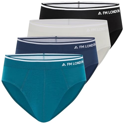 FM London Herren (4er-pack) Herren-bambus-slips Briefs, Schwarz, Blau, Grau, XL EU von FM London