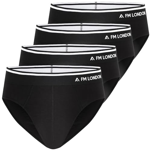 FM London Herren (4er-pack) Herren-bambus-slips Briefs, Schwarz, M EU von FM London