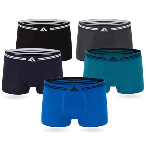 FM London Herren (5er-pack) Bambus-herren-boxershorts Boxer Shorts, Schwarz, Grau, Blau, XL EU von FM London