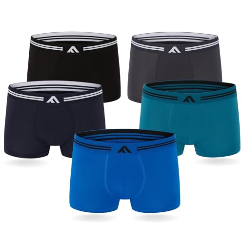 FM London (5er-Pack) Bambus-Herren-Boxershorts mit Stretch-Fit-Design, Schwarz, Grau, Blau, XXL von FM London