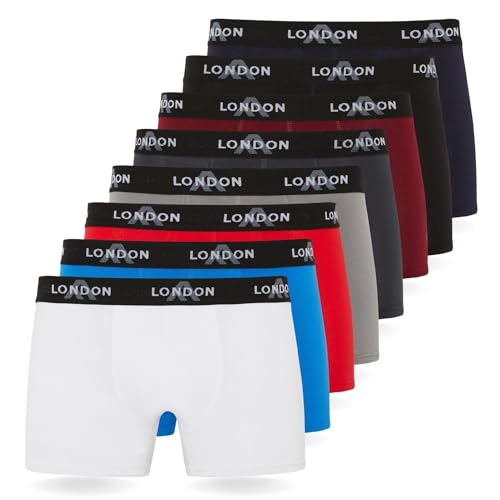 FM London (8er-Pack) Herren-Boxershorts mit elastischem Bund Herrenunterwäsche für den Alltag, Bunt (8er Pack), M von FM London