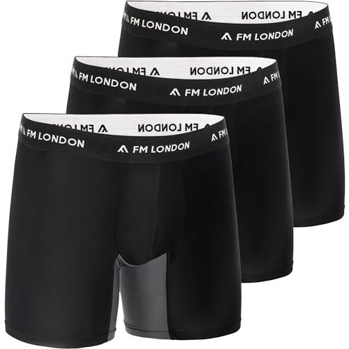 FM London 3er-Pack Bambus-Boxershorts für Herren mit Reibungsschutz – Weiche Unterhosen für Männer mit Langem Bein und Vorgeformtem Schritt – Feuchtigkeitsableitend, Etikettenlos und Atmungsaktiv von FM London