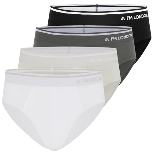 FM London Herren (4er-pack) Herren-bambus-slips Briefs, Schwarz, Grau, Weiß, 4XL EU von FM London