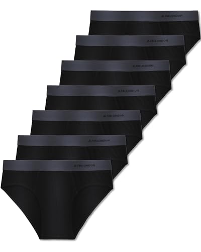FM London 7er-Pack Essentials Herren Slip – Unterhosen für Männer mit Hohem Baumwollanteil, ohne Etikett, Moderner Slip für Herren mit Anti-Rutsch-Elastikbund Schwarz S von FM London