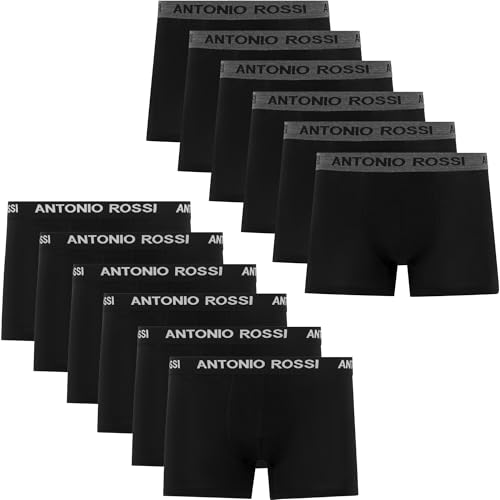 ANTONIO ROSSI (12er-Pack) Herren-Boxer-Hipster - Herren-Boxershorts Multipack mit elastischem Bund, Schwarz, S von ANTONIO ROSSI