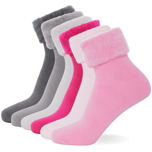 FM London (6er-Pack) Sehr Warm Flauschige Socken für Damen, Superweiche Thermo-Bettsocken in Pastellfarben, Bequeme, Rosa und Neutraltöne, 37-42 von FM London