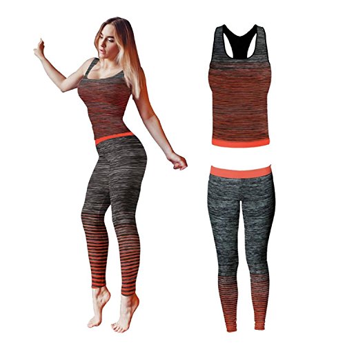 FM London Damen Vest Top and Leggings Sportswear-Set, Orange, 8-14 von FM London