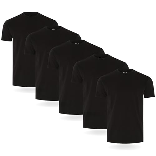FM London Herren (3/5er-Pack) Eng anliegendes Rundhals-T-Shirt, Schwarz (5er-Pack), 3XL von FM London