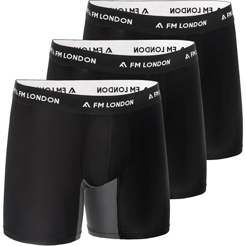FM London Herren FM 3pk Bamboo Technical Boxer Unterhosen, Schwarz (3-er Pack), 3XL von FM London