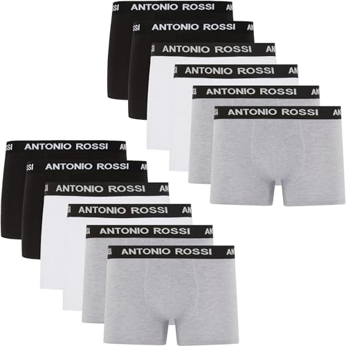 ANTONIO ROSSI (12er-Pack) Herren-Boxer-Hipster - Herren-Boxershorts Multipack mit elastischem Bund, Schwarz, Grau, Weiß, L von ANTONIO ROSSI