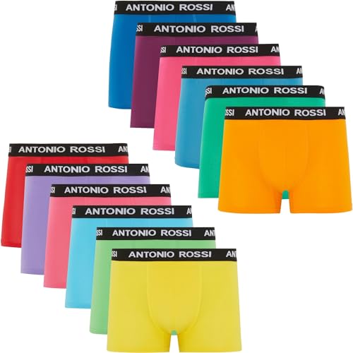 ANTONIO ROSSI (12er-Pack) Herren-Boxer-Hipster - Herren-Boxershorts Multipack mit elastischem Bund, Hell Bunt, S von ANTONIO ROSSI