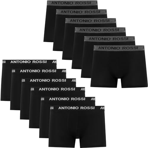 ANTONIO ROSSI (12er-Pack) Herren-Boxer-Hipster - Herren-Boxershorts Multipack mit elastischem Bund, Schwarz, L von ANTONIO ROSSI