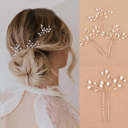 3 Stücke Perlen Hochzeit Haarnadeln Clips Braut Brautjungfern Kopfschmuck Braut Haarschmuck Haarkämme mit Perlen (Gold) von FM2018XSL