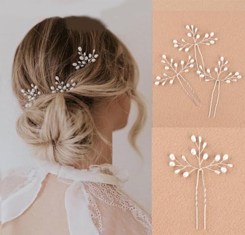3 Stücke Perlen Hochzeit Haarnadeln Clips Braut Brautjungfern Kopfschmuck Braut Haarschmuck Haarkämme mit Perlen (Silber) von FM2018XSL