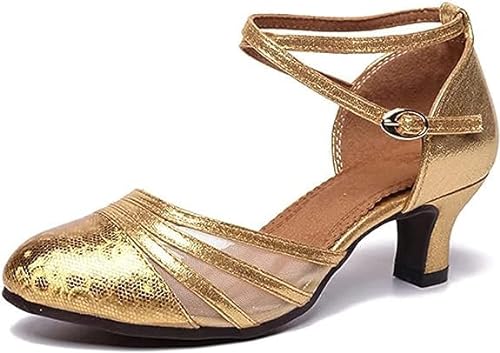 Damen Schuhe Tanzschuhe mit Absatz 5,10cm für Latein（Golden,39） von FM2018XSL