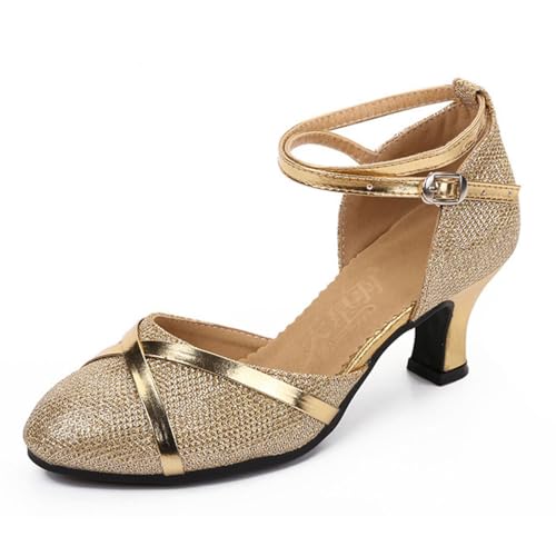 Damen Tanzschuhe Geschlossene Spitze Lantine Jazz Zumba Bachata Salsa （Gold Außen, Numéric_41） von FM2018XSL