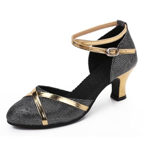 Damen Tanzschuhe Geschlossene Spitze Lantine Jazz Zumba Bachata Salsa （Schwarz Gold Innen, Numéric_41） von FM2018XSL