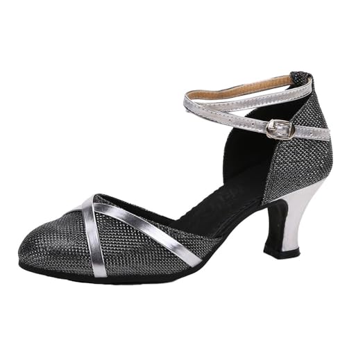 Damen Tanzschuhe Geschlossene Spitze Lantine Jazz Zumba Bachata Salsa （Schwarz Silber Außen, Numéric_37） von FM2018XSL