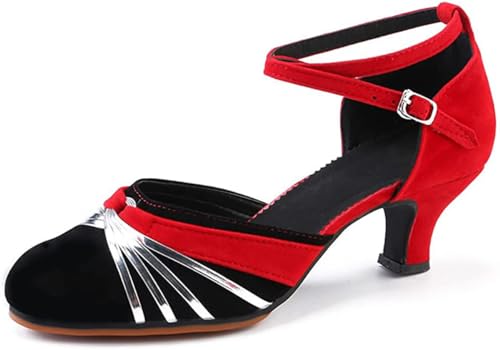 Damen Tanzschuhe Geschlossene Spitze Oberseite Velvet Latin Salsa Tango Prom (Rot Silber Innen, EU40) von FM2018XSL