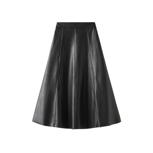 FM2018XSL Damen Lederrock – Hohe Taille, A-Linie, Umschlag-Design, Retro-Style für Herbst/Winter (DE/NL/SE/PL, Alphanumerisch, M, Regular, Regular, Schwarz) von FM2018XSL