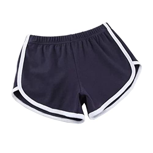 FM2018XSL Damen Mädchen Shorts Kurze Hose Sporthose Jogginghose atmungsaktiv Yoga Shorts Laufshorts-Dunkelblau+Weiß-L von FM2018XSL
