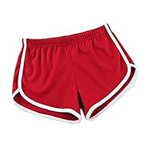 FM2018XSL Damen Mädchen Shorts Kurze Hose Sporthose Jogginghose atmungsaktiv Yoga Shorts Laufshorts-Rot+Weiß-S von FM2018XSL