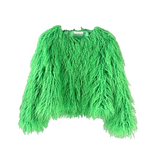 FM2018XSL Damen Winterjacke Vorne Offen Kurz Kunstfell Jacke Kunstpelz Mantel Herbst Winter Warme Oberbekleidung Für Damen,L,Grün von FM2018XSL