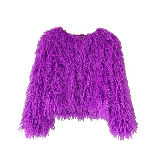 FM2018XSL Damen Winterjacke Vorne Offen Kurz Kunstfell Jacke Kunstpelz Mantel Herbst Winter Warme Oberbekleidung Für Damen,L,Lila von FM2018XSL