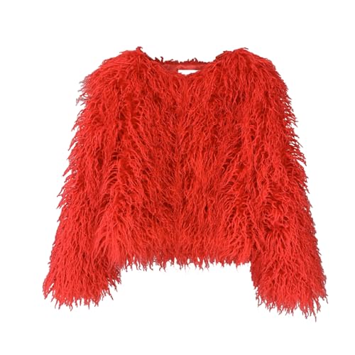 FM2018XSL Damen Winterjacke Vorne Offen Kurz Kunstfell Jacke Kunstpelz Mantel Herbst Winter Warme Oberbekleidung Für Damen,M,Rot von FM2018XSL