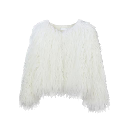 FM2018XSL Damen Winterjacke Vorne Offen Kurz Kunstfell Jacke Kunstpelz Mantel Herbst Winter Warme Oberbekleidung Für Damen,M,Weiß von FM2018XSL