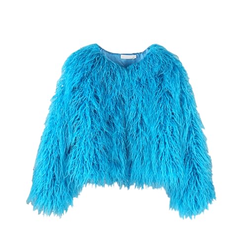 FM2018XSL Damen Winterjacke Vorne Offen Kurz Kunstfell Jacke Kunstpelz Mantel Herbst Winter Warme Oberbekleidung Für Damen,S,Himmelblau von FM2018XSL