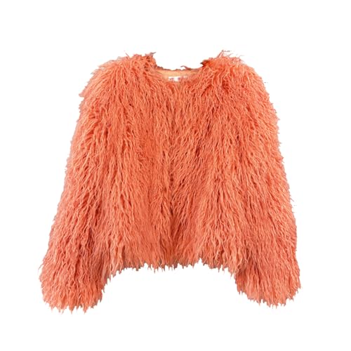 FM2018XSL Damen Winterjacke Vorne Offen Kurz Kunstfell Jacke Kunstpelz Mantel Herbst Winter Warme Oberbekleidung Für Damen,S,Orange von FM2018XSL