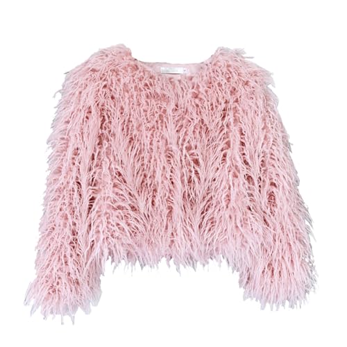 FM2018XSL Damen Winterjacke Vorne Offen Kurz Kunstfell Jacke Kunstpelz Mantel Herbst Winter Warme Oberbekleidung Für Damen,S,Rosa von FM2018XSL