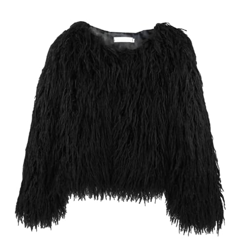 FM2018XSL Damen Winterjacke Vorne Offen Kurz Kunstfell Jacke Kunstpelz Mantel Herbst Winter Warme Oberbekleidung Für Damen,S,Schwarz von FM2018XSL