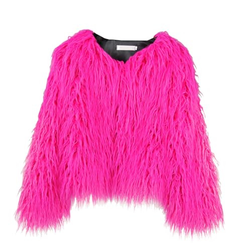 FM2018XSL Damen Winterjacke Vorne Offen Kurz Kunstfell Jacke Kunstpelz Mantel Herbst Winter Warme Oberbekleidung Für Damen,XS,Rosenrot von FM2018XSL